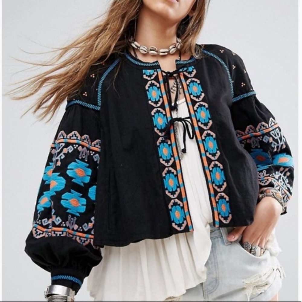 Free People Embroidered Swing Jacket